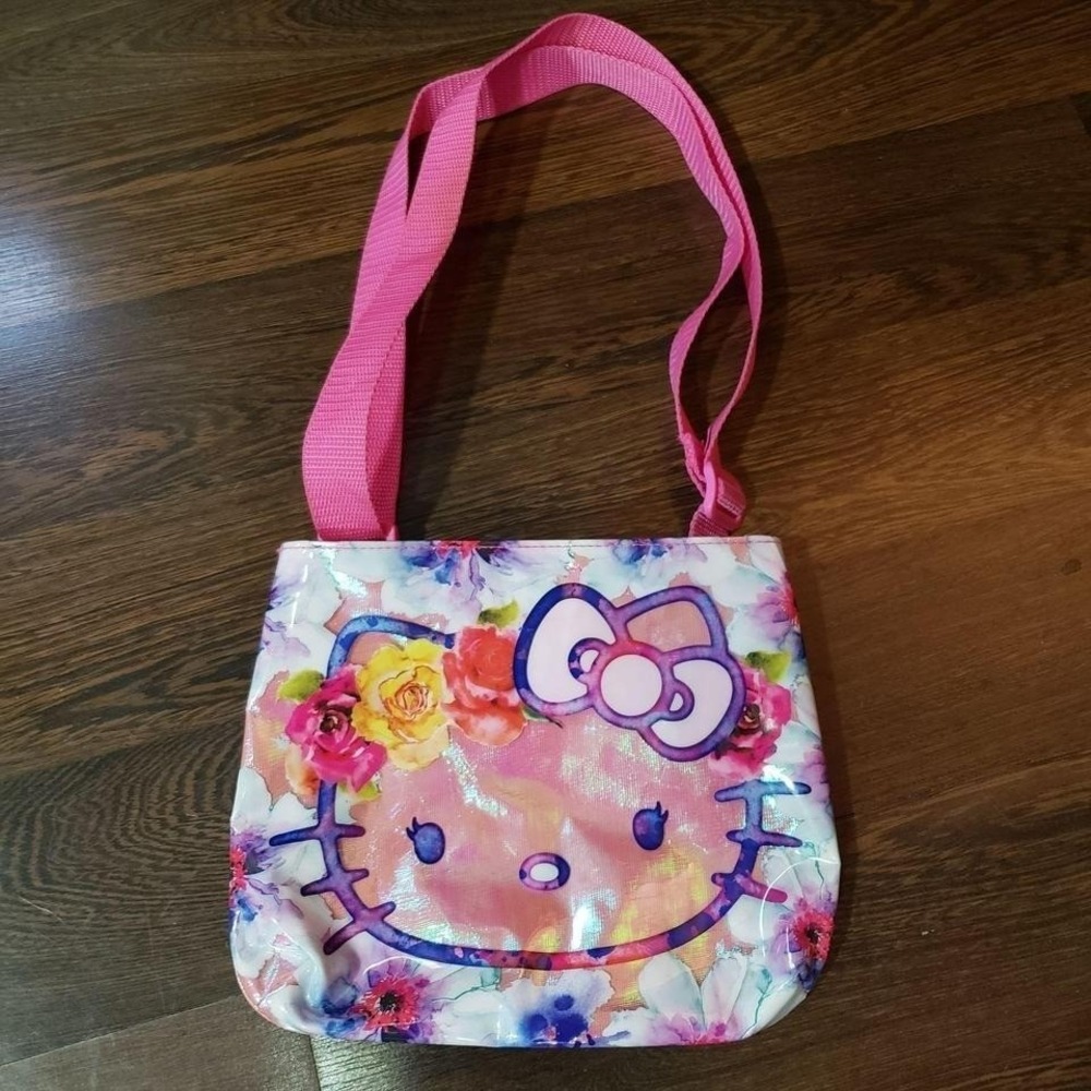 Hello Kitty Floral Crossbody Bag Pink Iridescent Sanrio Messenger Purse 2016